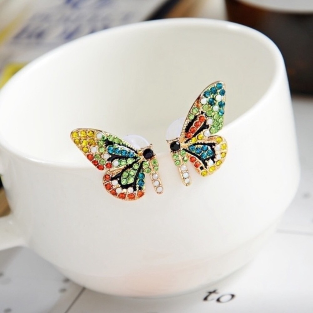 New! Small Butterfly Rhinestone Earrings - Picture 10 of 16